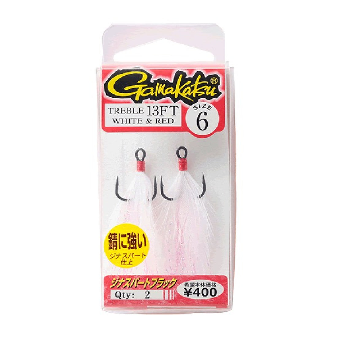 Gamakatsu TREBLE 13FT #6 (2 pcs/pack) WHITE x RED fishing terminal tackle