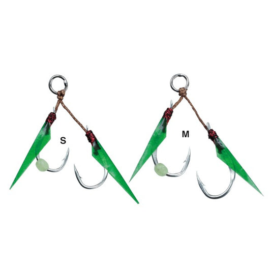 Gamakatsu ASSIST HOOK SLJ WITH SKIN S GA026 (2 pcs/pack) GREEN fishing terminal tackle — photo 2