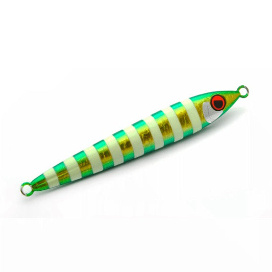 RISE JAPAN RISE JIG FLAT 125g #RJ13 GREEN GOLD ZEBRA GLOW saltwater fishing lure — photo 2