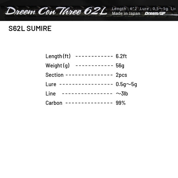 Dreem UP Dreem Con Three S62L SUMIRE (Spinning) fishing rod