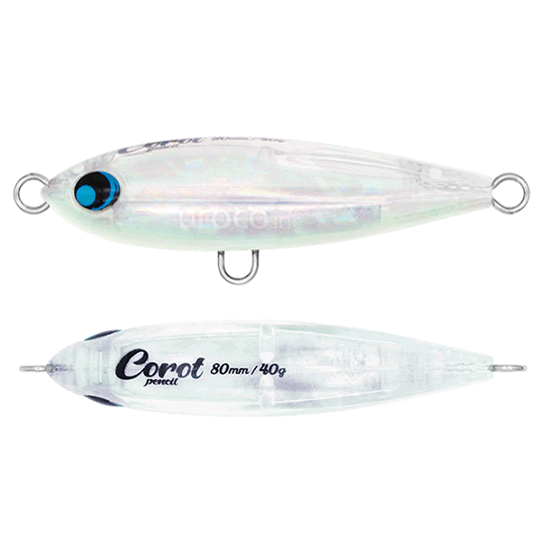 UROCO COROT PENCIL 80 80mm, 40g Sinking #005G CLEAR HOLO/GLOWBERRY saltwater fishing lure