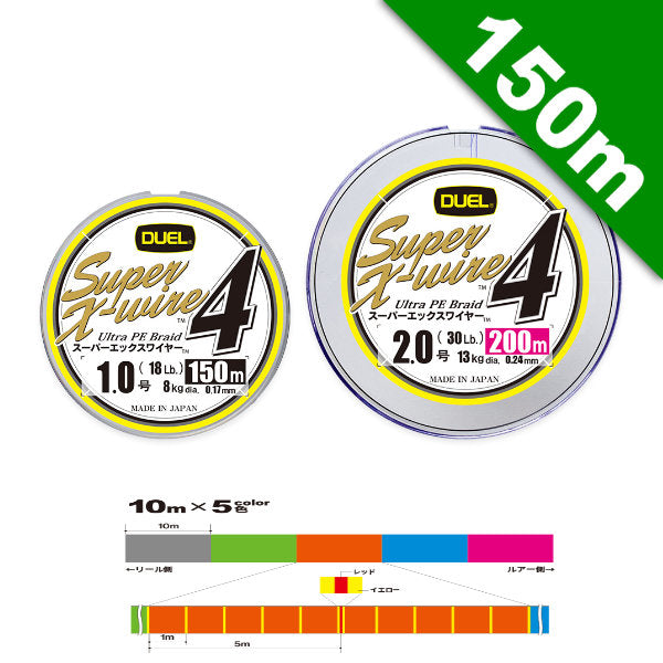 DUEL SUPER X-WIRE 4 #0.8 (14 lb) - 150m H3586N-5CR Multi fishing line