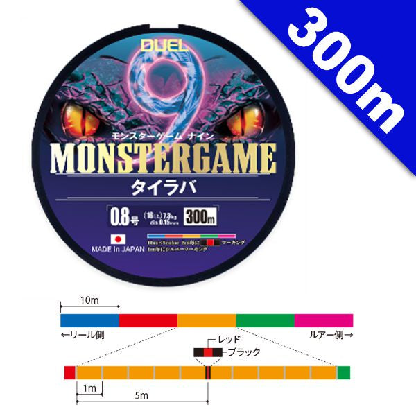DUEL MONSTERGAME 9 TAI RUBBER #1 (17lb) - 300m PE 5 COLORS + MARKING