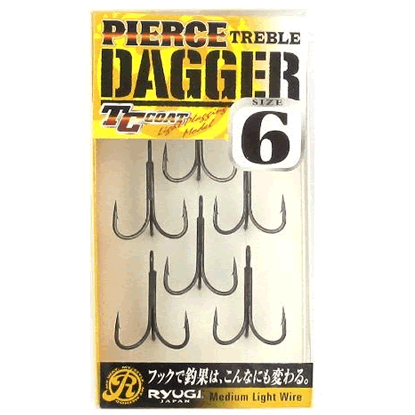 RYUGI PIERCE TREBLE DAGGER #6 (6 pcs/pack) TC BLACK fishing terminal tackle