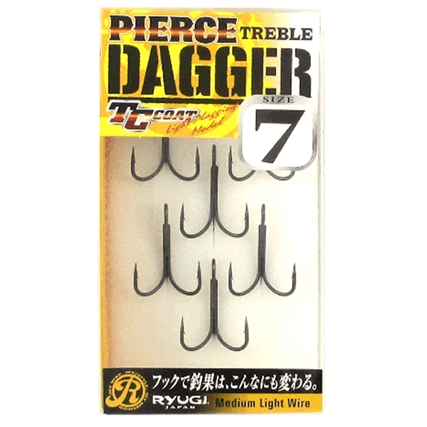 RYUGI PIERCE TREBLE DAGGER #7 (6 pcs/pack) TC BLACK fishing terminal tackle