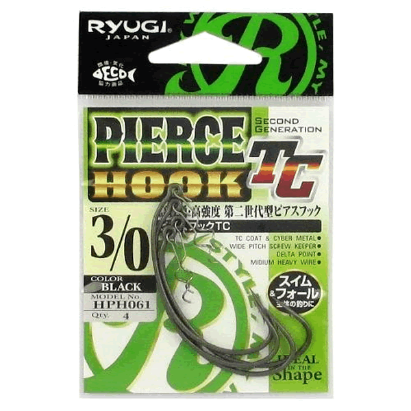 RYUGI PIERCE HOOK TC #3/0 (4 pcs/pack) TC BLACK fishing terminal tackle