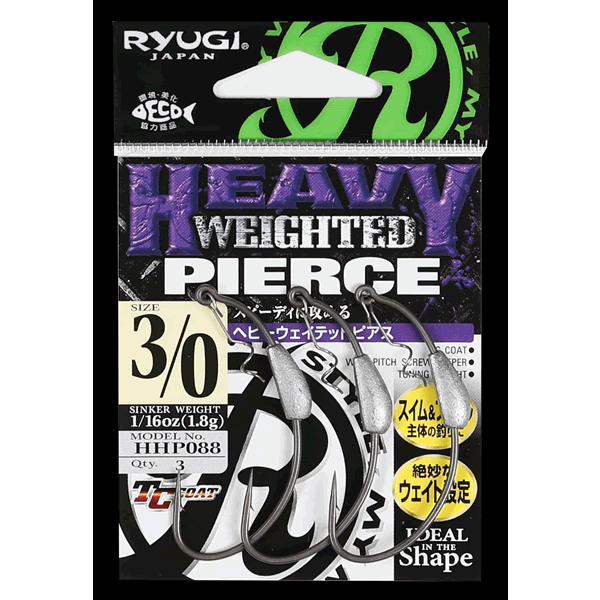 RYUGI HEAVY WEIGHTED PIERCE #3/0 : 1/16oz (1.8g) (3 pcs/pack) TC BLACK fishing terminal tackle