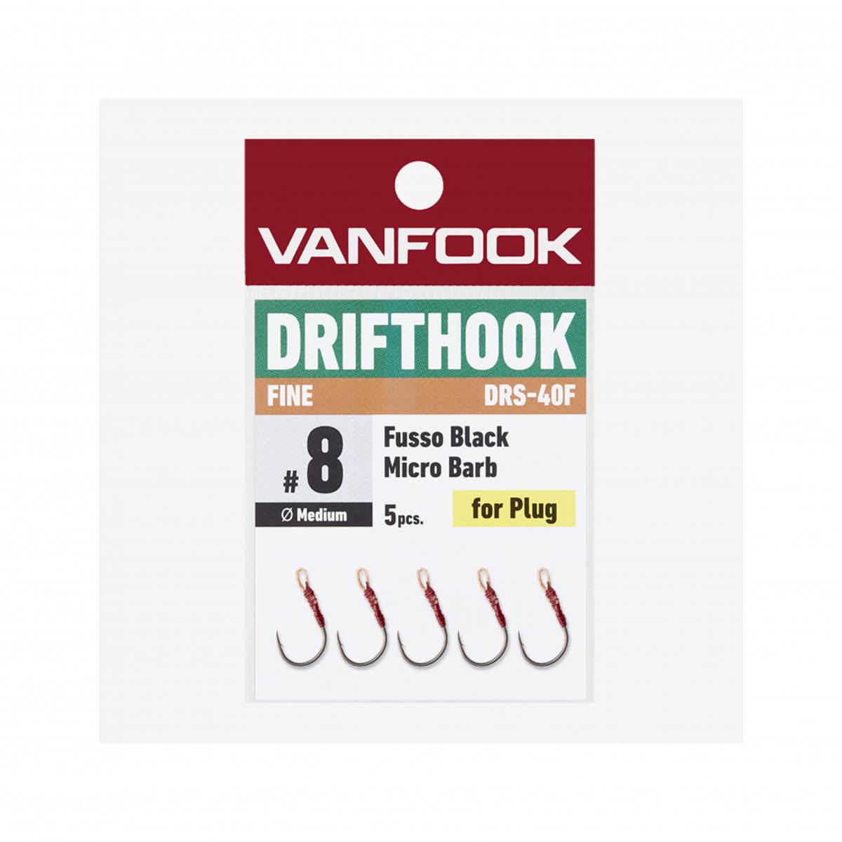 VANFOOK DRS-40F DRIFTHOOK FINE #8 (5 pcs/pack) FLUORINE BLACK - Britannic Trade