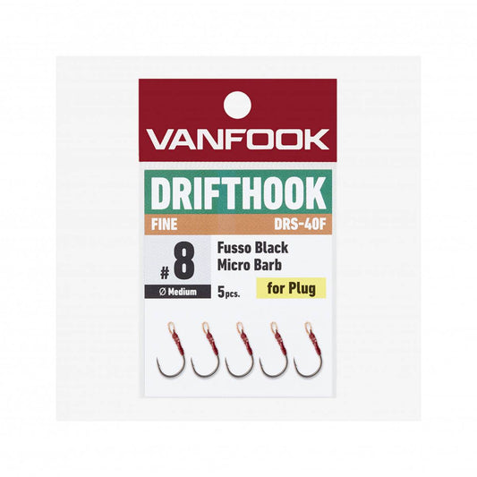 VANFOOK DRS-40F DRIFTHOOK FINE #8 (5 pcs/pack) FLUORINE BLACK - Britannic Trade