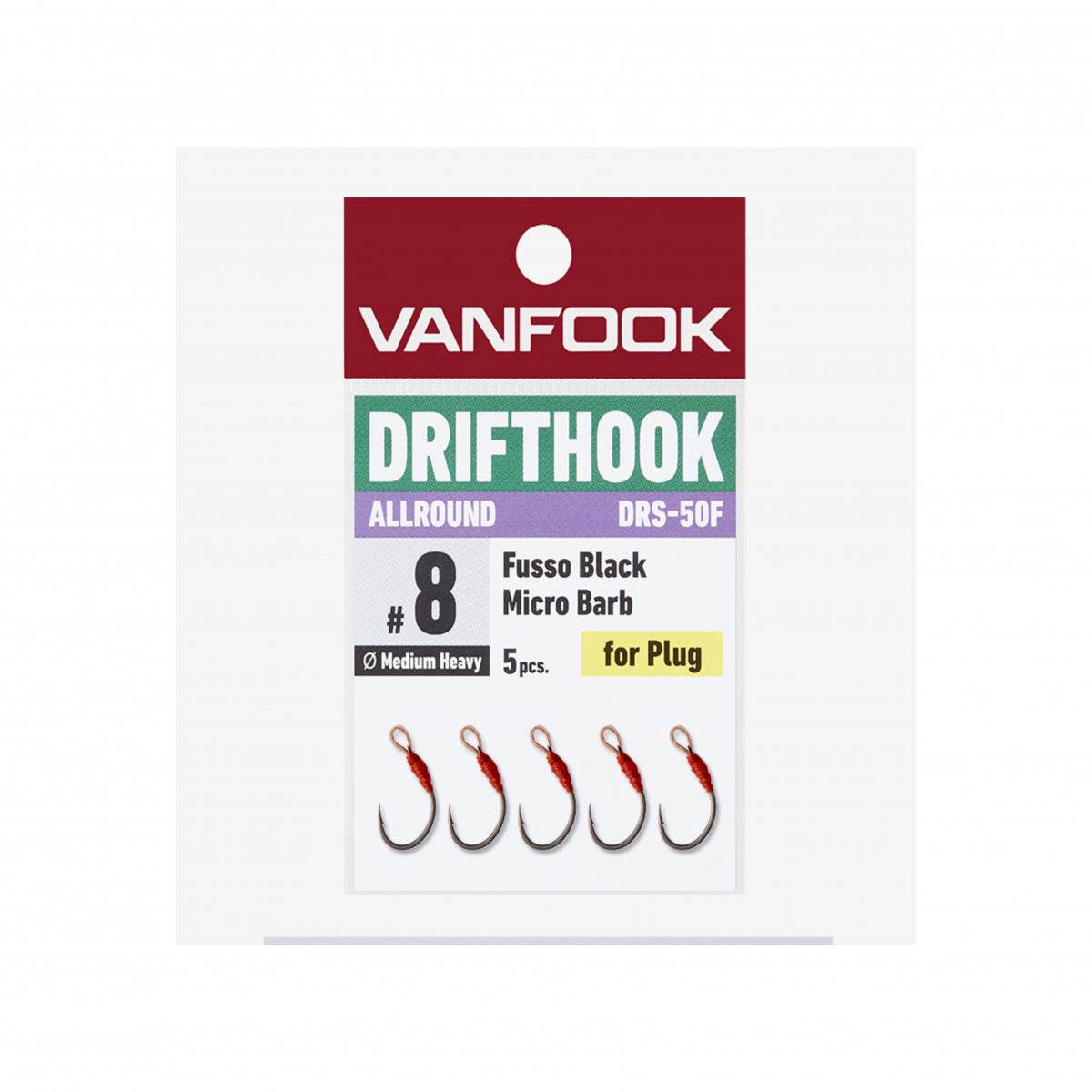 VANFOOK DRS-50F DRIFTHOOK ALLROUND #8 (5 pcs/pack) FLUORINE BLACK - Britannic Trade