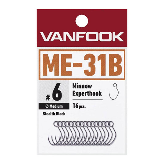 VANFOOK ME-31B MINNOW EXPERTHOOK MIDIUM #8 (16 pcs/pack) STEALTH BLACK - Britannic Trade