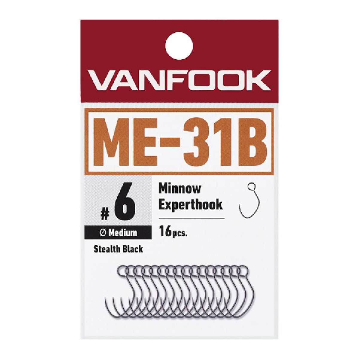 VANFOOK ME-31B MINNOW EXPERTHOOK MIDIUM #6 (16 pcs/pack) STEALTH BLACK