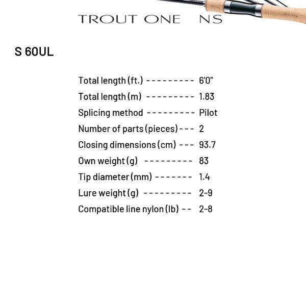 SHIMANO 24 TROUT ONE NS S 60UL (2 pieces, Spinning)