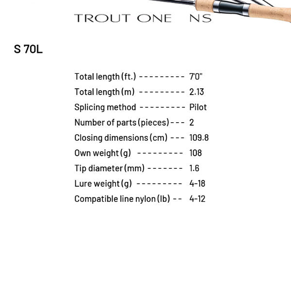 SHIMANO 24 TROUT ONE NS S 70L (2 pieces, Spinning)