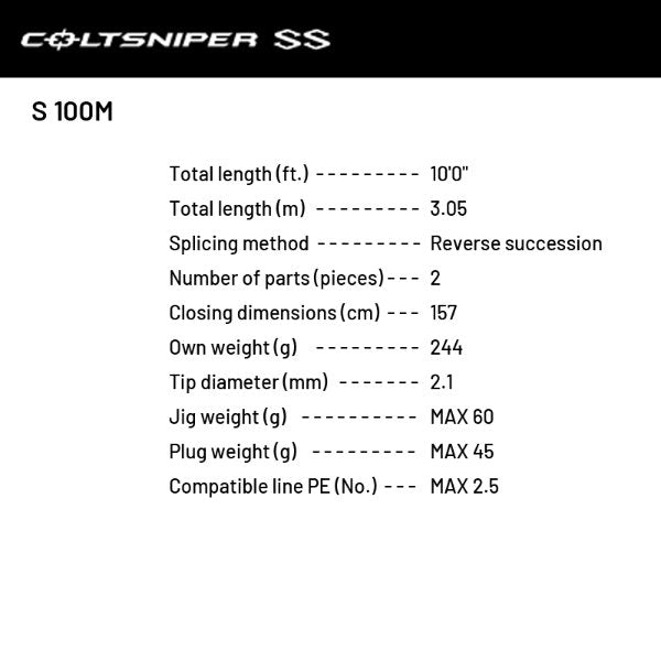 SHIMANO 24 COLTSNIPER SS S 100M (2 pieces, Spinning)