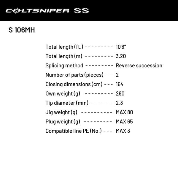 SHIMANO 24 COLTSNIPER SS S 106MH (2 pieces, Spinning)