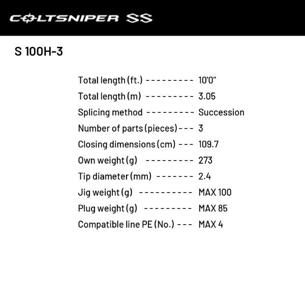 SHIMANO 24 COLTSNIPER SS S 100H-3 (3 pieces, Spinning)