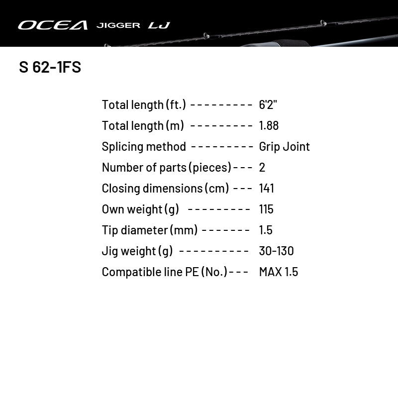 SHIMANO 24 OCEA JIGGER LJ S 62-1FS (1 pce-Grip Joint, Spinning)