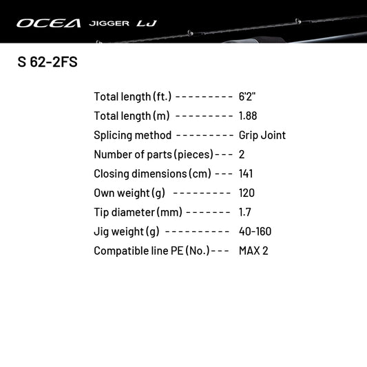 SHIMANO 24 OCEA JIGGER LJ S 62-2FS (1 pce-Grip Joint, Spinning)