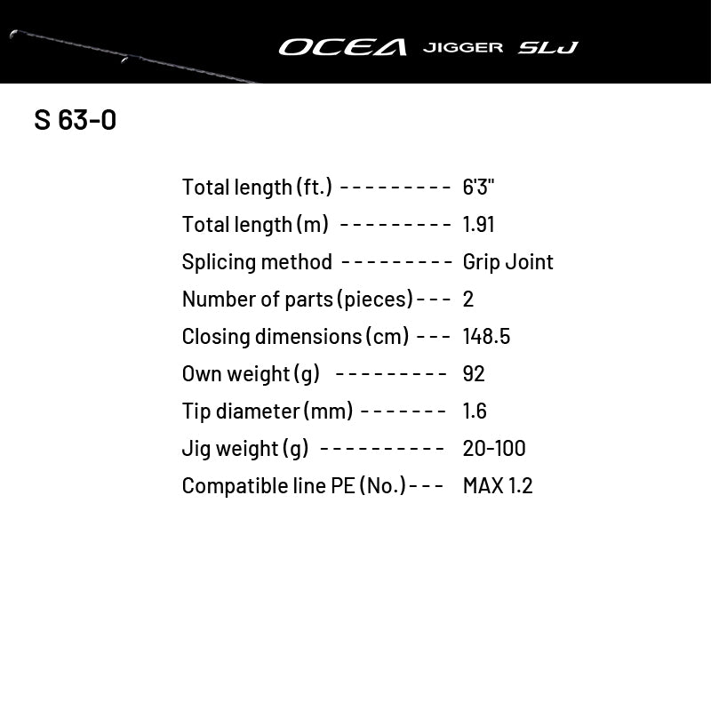 SHIMANO 24 OCEA JIGGER SLJ S 63-0 (1 pce-Grip Joint, Spinning)
