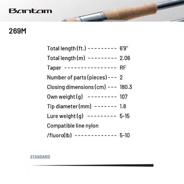 SHIMANO 22 BANTAM 269M (1 pce-Grip Joint, Spinning) - Britannic Trade
