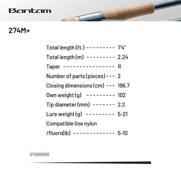 SHIMANO 22 BANTAM 274M+ (1 pce-Grip Joint, Spinning) - Britannic Trade