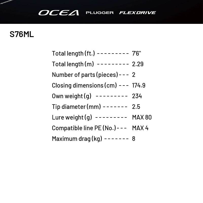 SHIMANO 22 OCEA PLUGGER FLEX DRIVE S76ML (1 pce-Grip Joint, Spinning) - Britannic Trade