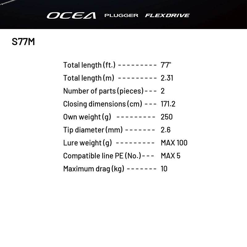 SHIMANO 22 OCEA PLUGGER FLEX DRIVE S77M (1 pce-Grip Joint, Spinning) - Britannic Trade