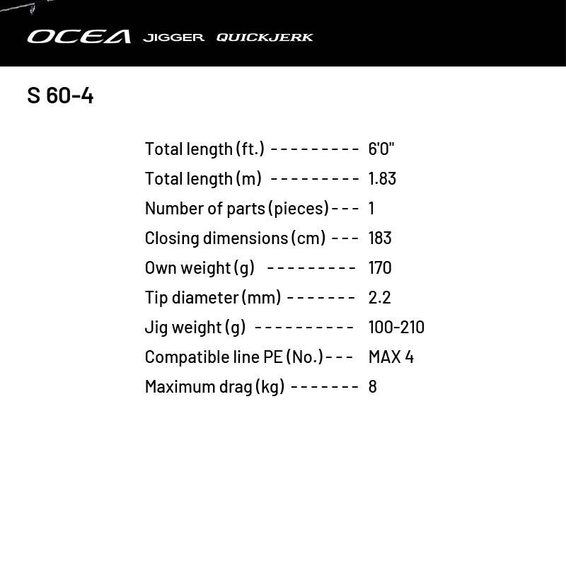 SHIMANO 24 OCEA JIGGER QUICK JERK S 60-4 (1 piece, Spinning) - Britannic Trade