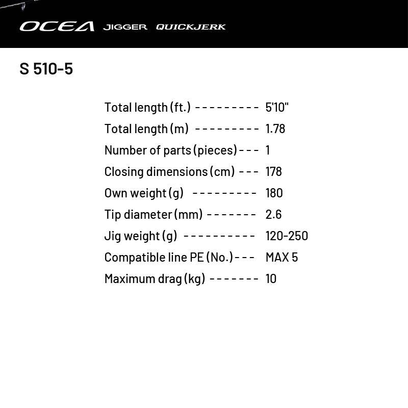 SHIMANO 24 OCEA JIGGER QUICK JERK S 510-5 (1 piece, Spinning) - Britannic Trade