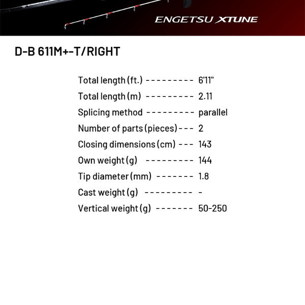 SHIMANO 24 ENGETSU XTUNE D-B 611M+-T/RIGHT (2 pieces, Casting)