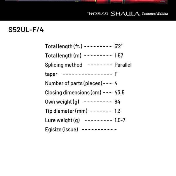 SHIMANO 24 WORLD SHAULA TECHNICAL EDITION S52UL-F/4 (4 pieces, Spinning) - Britannic Trade