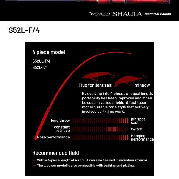 SHIMANO 24 WORLD SHAULA TECHNICAL EDITION S52L-F/4 (4 pieces, Spinning)