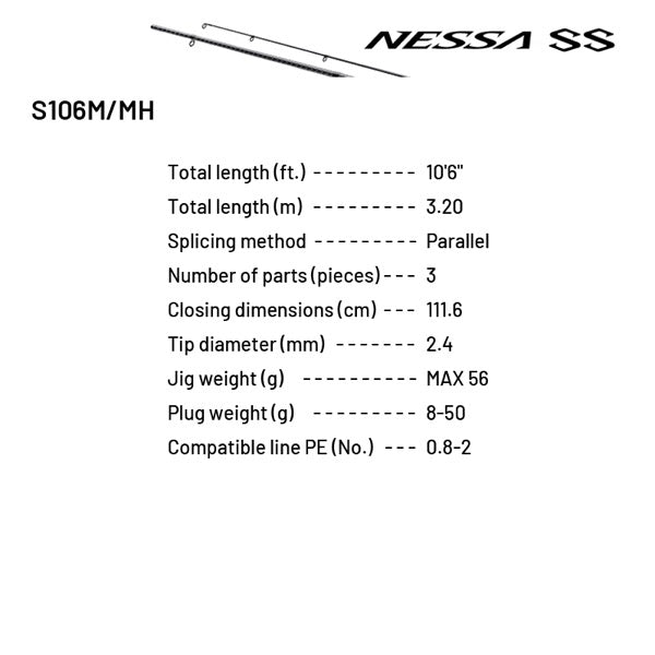 SHIMANO 24 NESSA SS S106M/MH (3 pieces, Spinning)