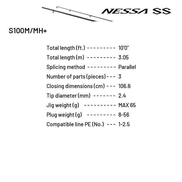 SHIMANO 24 NESSA SS S100M/MH+ (3 pieces, Spinning)