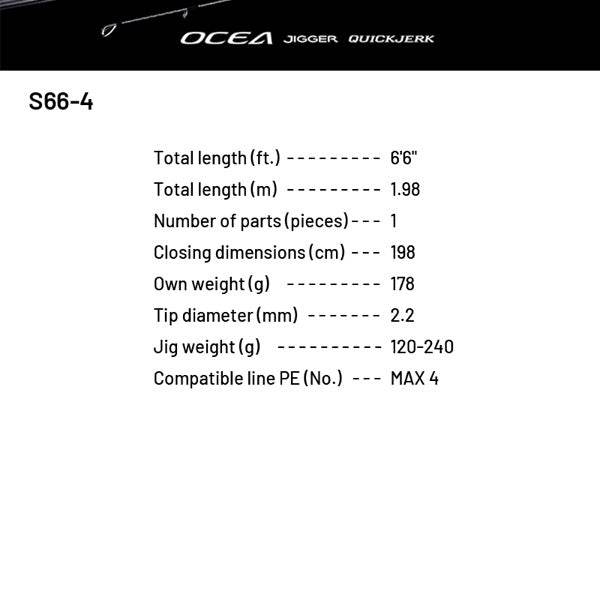 SHIMANO 24 OCEA JIGGER QUICKJERK S66-4 (1 piece, Spinning) - Britannic Trade