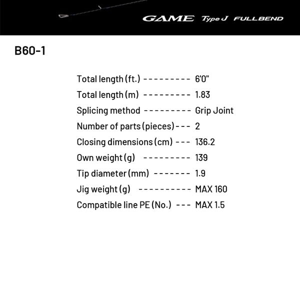 SHIMANO 24 GAME TYPE J FULLBEND B60-1 (1 pce + Grip Joint, Casting) fishing rod