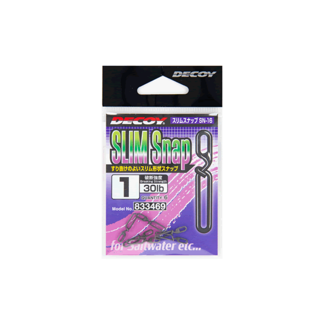 DECOY SLIM SNAP #1 SN-16 (6 pcs/pack) MAT BLACK fishing terminal tackle — photo 2
