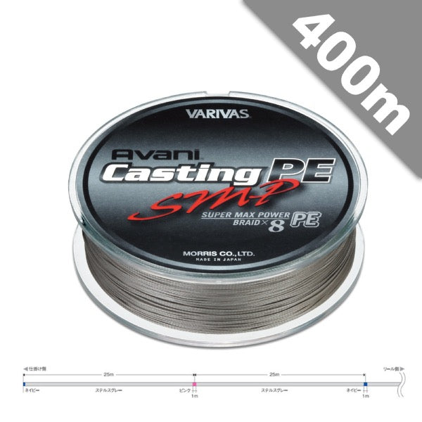 VARIVAS AVANI CASTING PE SMP #10 (150 lb) - 400m PE STEALTH GRAY + MARKING fishing line