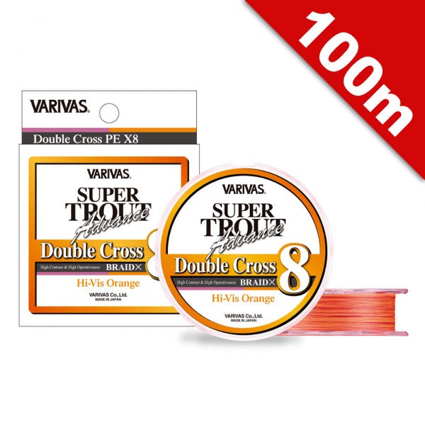 VARIVAS SUPER TROUT ADVANCE DOUBLE CROSS PE X8 #0.6 (9.6 lb) - 100m PE Hi-Vis ORANGE fishing line