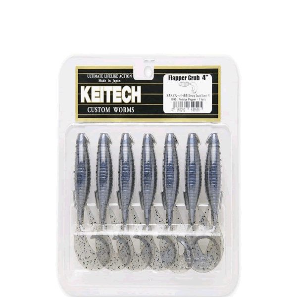 KEITECH FLAPPER GRUB 4" 6.2g (7 pcs/pack) #024 SILVER PEARL GLOW