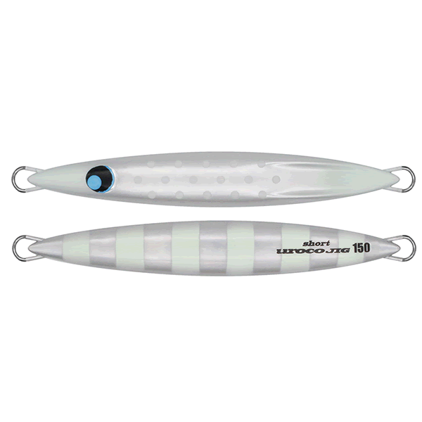 UROCO UROCO JIG SHORT SPINEGI 150g #255BG SHELL SILVER/BG DOT ZEBRA saltwater fishing lure
