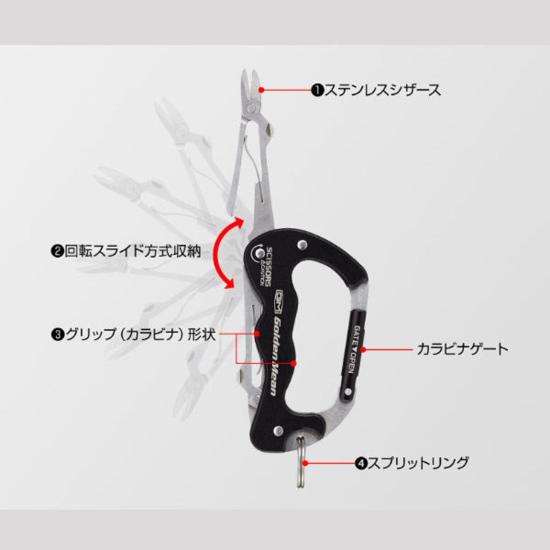 Golden Mean GM KARABINER SCISSORS H90 x W52mm : 63g #GOLD fishing accessory — photo 2