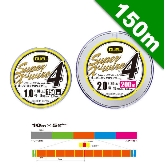 DUEL SUPER X-WIRE 4 #0.8 (14 lb) - 150m H3586N-5CR Multi