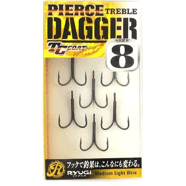 RYUGI PIERCE TREBLE DAGGER #8 (6 pcs/pack) TC BLACK fishing terminal tackle