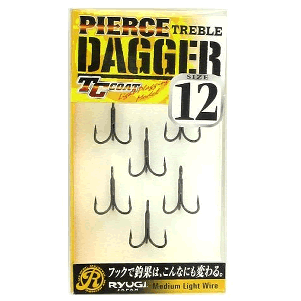 RYUGI PIERCE TREBLE DAGGER #12 (6 pcs/pack) TC BLACK fishing terminal tackle