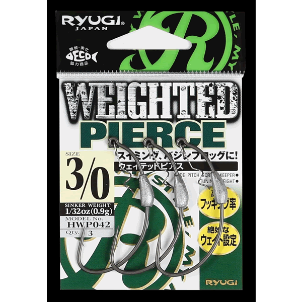 RYUGI WEIGHTED PIERCE #3/0 : 1/32oz (0.9g) (3 pcs/pack) TC BLACK fishing terminal tackle