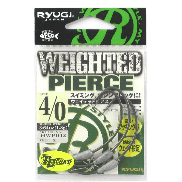 RYUGI WEIGHTED PIERCE #4/0 : 3/64oz (1.3g) (3 pcs/pack) TC BLACK fishing terminal tackle