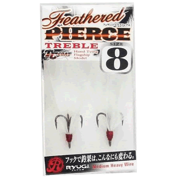 RYUGI FEATHERED PIERCE TREBLE #8 (2 pcs/pack) WHITE fishing terminal tackle