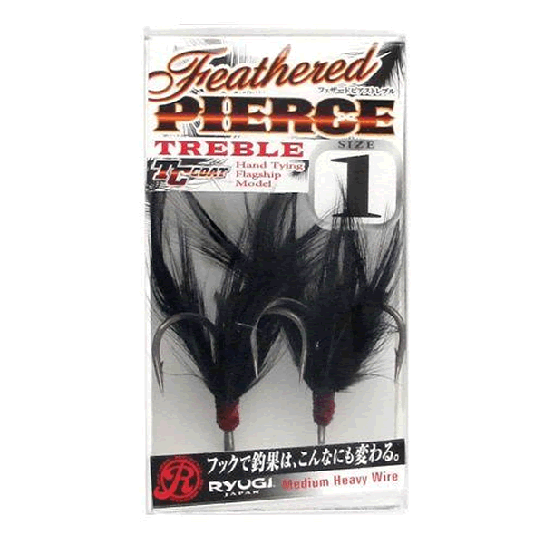 RYUGI FEATHERED PIERCE TREBLE #1 (2 pcs/pack) BLACK fishing terminal tackle